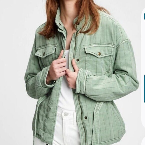 GAP Quilted Utility Jacket Casual Pockets Sage Green Cabincore Rustic Size Small - Picture 5 of 13